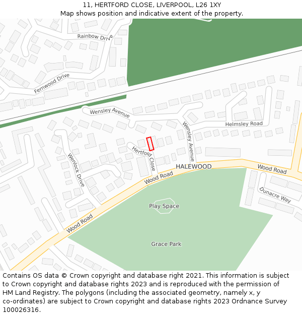 11, HERTFORD CLOSE, LIVERPOOL, L26 1XY: Location map and indicative extent of plot