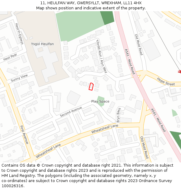 11, HEULFAN WAY, GWERSYLLT, WREXHAM, LL11 4HX: Location map and indicative extent of plot