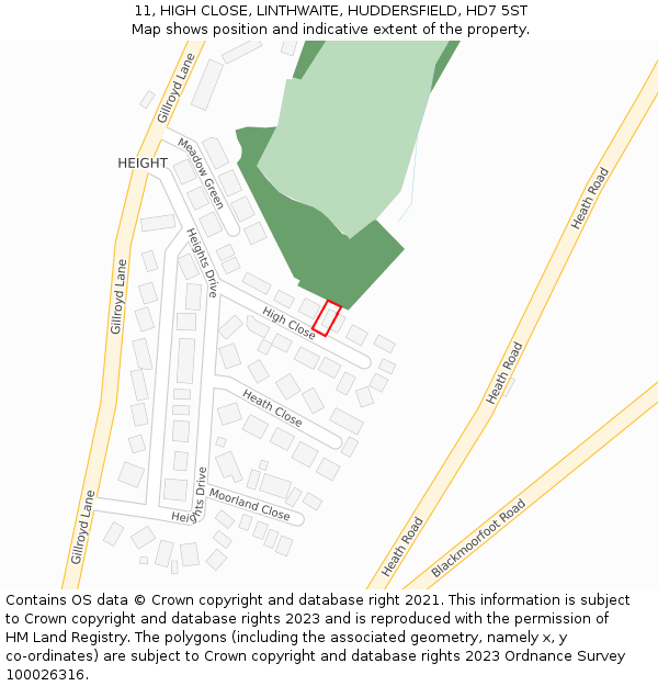 11, HIGH CLOSE, LINTHWAITE, HUDDERSFIELD, HD7 5ST: Location map and indicative extent of plot