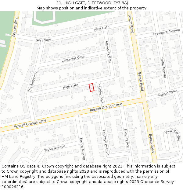 11, HIGH GATE, FLEETWOOD, FY7 8AJ: Location map and indicative extent of plot