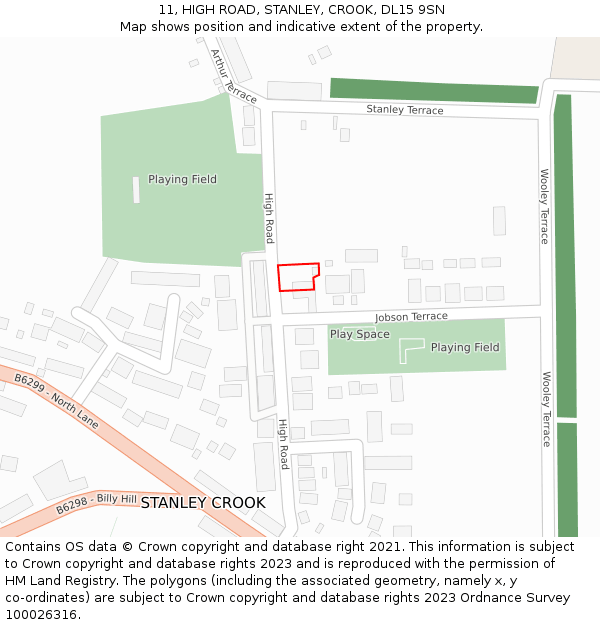 11, HIGH ROAD, STANLEY, CROOK, DL15 9SN: Location map and indicative extent of plot