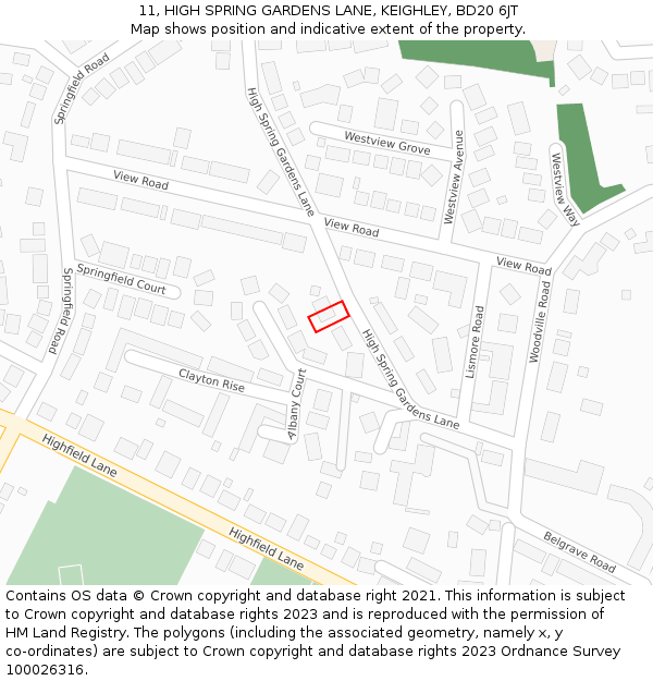 11, HIGH SPRING GARDENS LANE, KEIGHLEY, BD20 6JT: Location map and indicative extent of plot