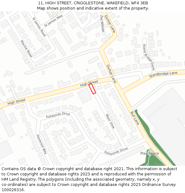 11, HIGH STREET, CRIGGLESTONE, WAKEFIELD, WF4 3EB: Location map and indicative extent of plot