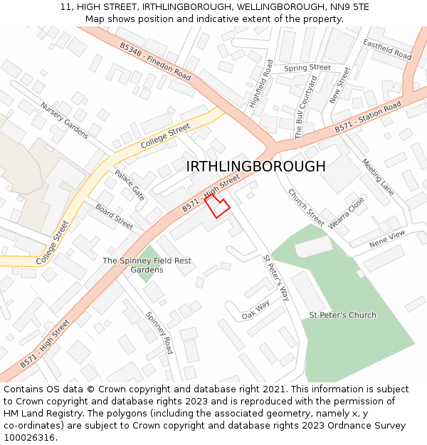 11, HIGH STREET, IRTHLINGBOROUGH, WELLINGBOROUGH, NN9 5TE: Location map and indicative extent of plot