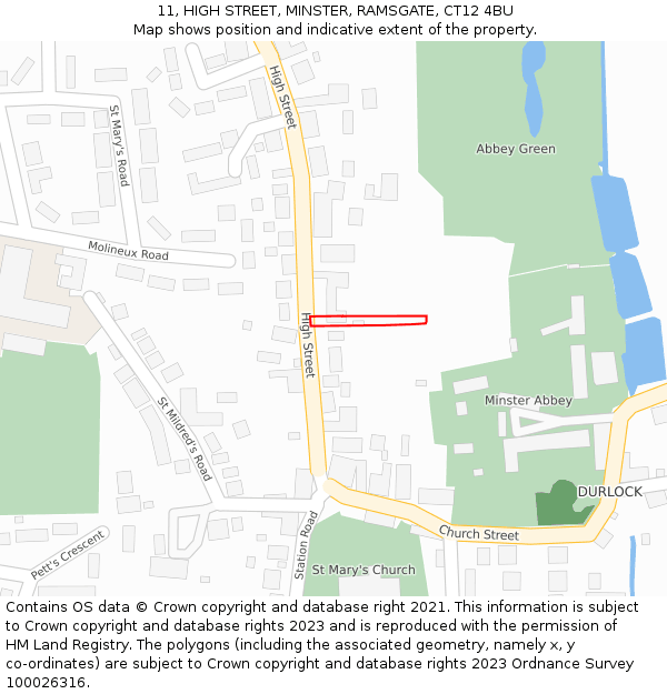 11, HIGH STREET, MINSTER, RAMSGATE, CT12 4BU: Location map and indicative extent of plot