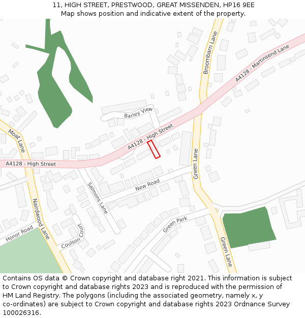 11, HIGH STREET, PRESTWOOD, GREAT MISSENDEN, HP16 9EE: Location map and indicative extent of plot