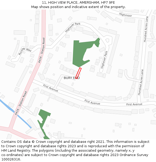 11, HIGH VIEW PLACE, AMERSHAM, HP7 9FE: Location map and indicative extent of plot