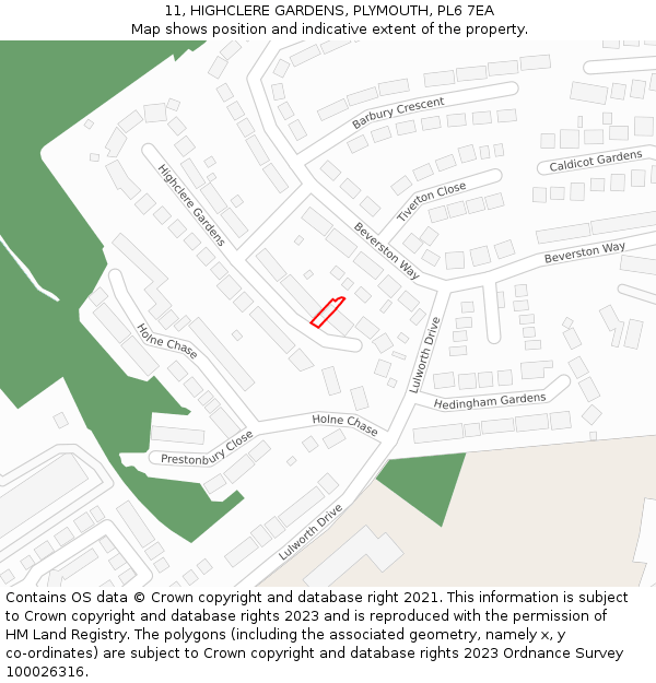 11, HIGHCLERE GARDENS, PLYMOUTH, PL6 7EA: Location map and indicative extent of plot