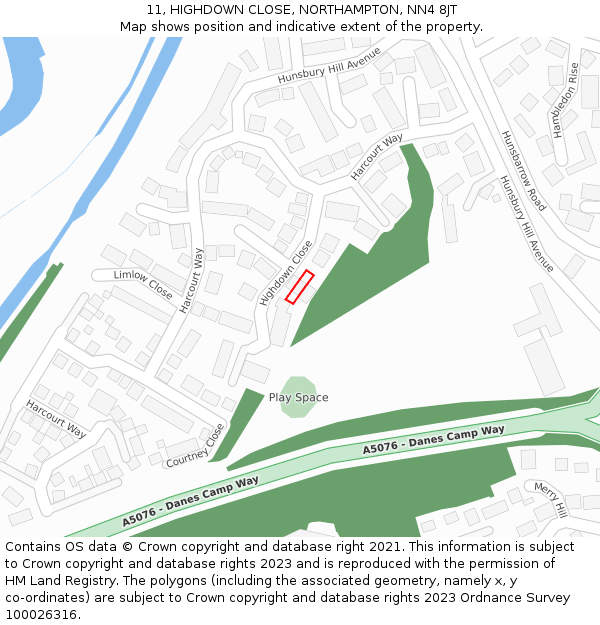 11, HIGHDOWN CLOSE, NORTHAMPTON, NN4 8JT: Location map and indicative extent of plot