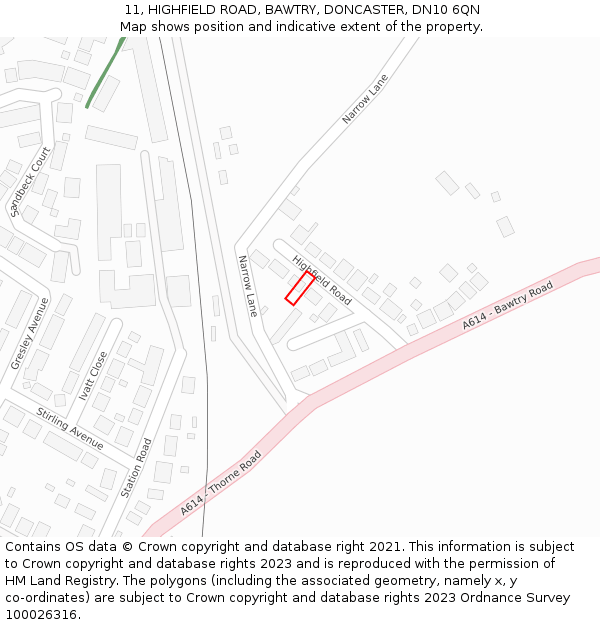 11, HIGHFIELD ROAD, BAWTRY, DONCASTER, DN10 6QN: Location map and indicative extent of plot