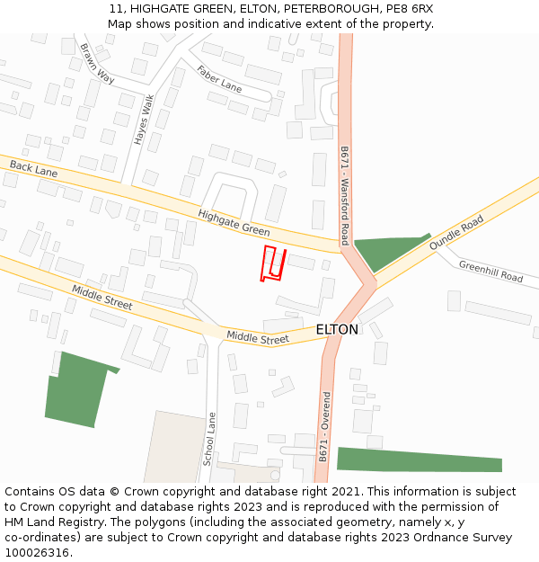 11, HIGHGATE GREEN, ELTON, PETERBOROUGH, PE8 6RX: Location map and indicative extent of plot