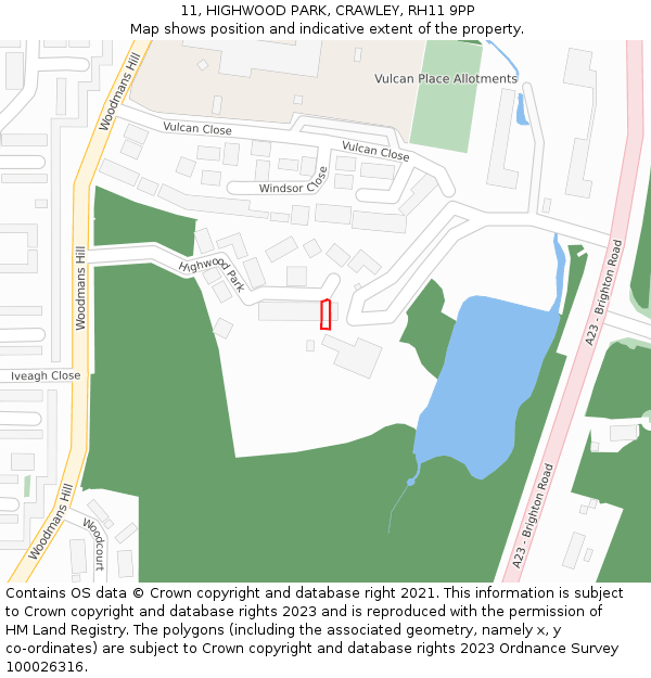 11, HIGHWOOD PARK, CRAWLEY, RH11 9PP: Location map and indicative extent of plot