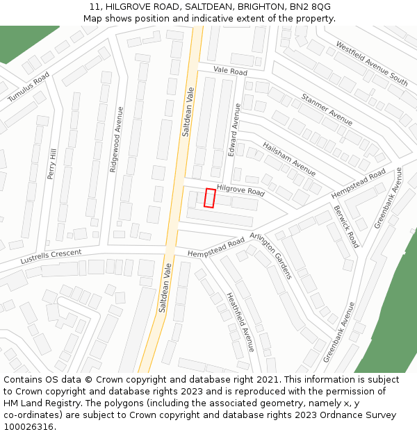 11, HILGROVE ROAD, SALTDEAN, BRIGHTON, BN2 8QG: Location map and indicative extent of plot