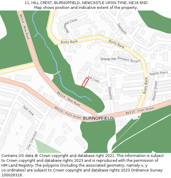 11, HILL CREST, BURNOPFIELD, NEWCASTLE UPON TYNE, NE16 6ND: Location map and indicative extent of plot