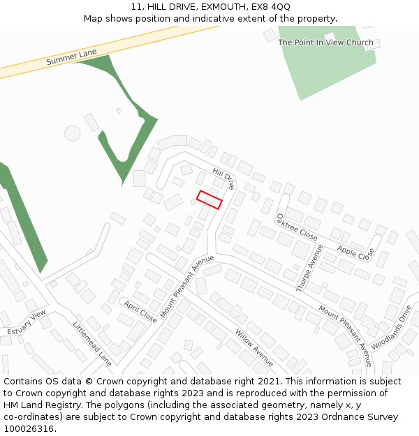 11, HILL DRIVE, EXMOUTH, EX8 4QQ: Location map and indicative extent of plot