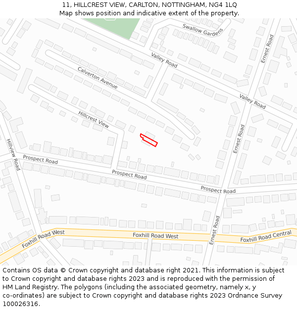 11, HILLCREST VIEW, CARLTON, NOTTINGHAM, NG4 1LQ: Location map and indicative extent of plot