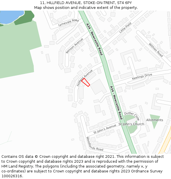 11, HILLFIELD AVENUE, STOKE-ON-TRENT, ST4 6PY: Location map and indicative extent of plot