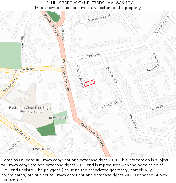 11, HILLSBORO AVENUE, FRODSHAM, WA6 7QY: Location map and indicative extent of plot