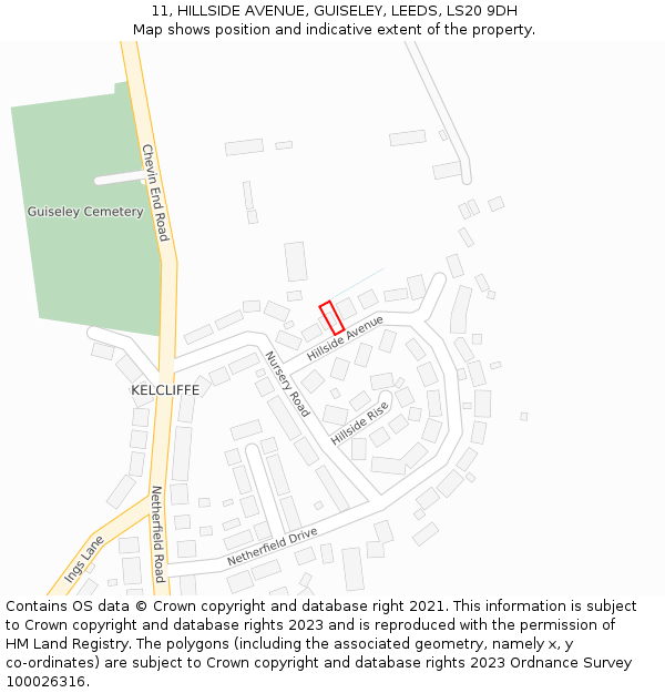 11, HILLSIDE AVENUE, GUISELEY, LEEDS, LS20 9DH: Location map and indicative extent of plot