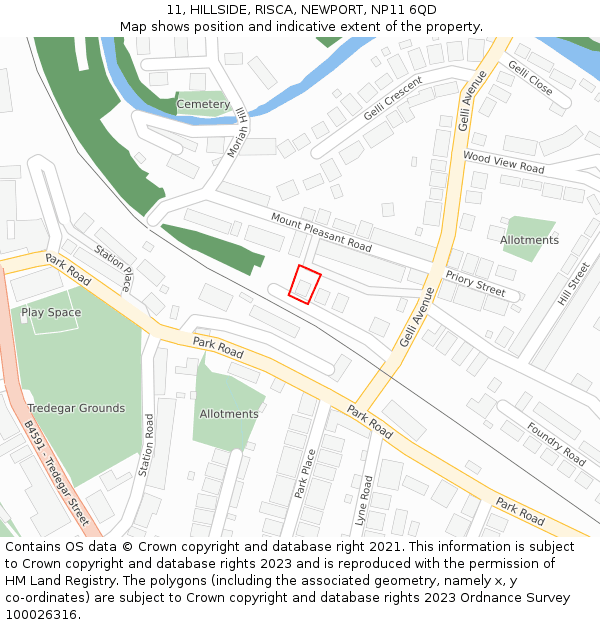 11, HILLSIDE, RISCA, NEWPORT, NP11 6QD: Location map and indicative extent of plot