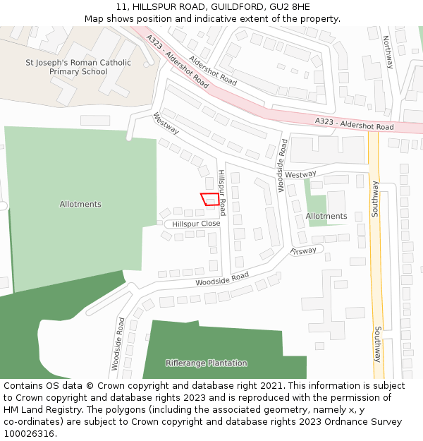 11, HILLSPUR ROAD, GUILDFORD, GU2 8HE: Location map and indicative extent of plot