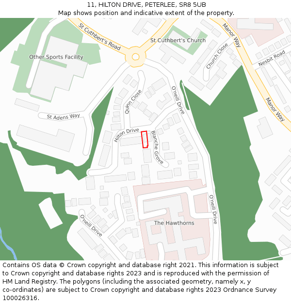 11, HILTON DRIVE, PETERLEE, SR8 5UB: Location map and indicative extent of plot