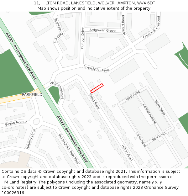 11, HILTON ROAD, LANESFIELD, WOLVERHAMPTON, WV4 6DT: Location map and indicative extent of plot