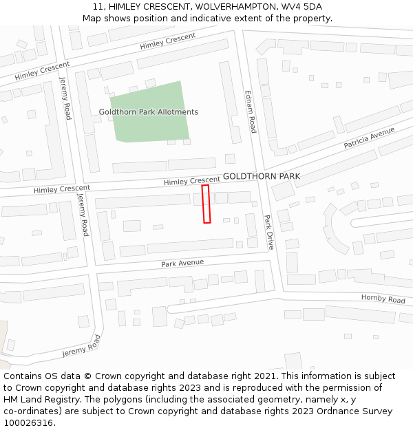 11, HIMLEY CRESCENT, WOLVERHAMPTON, WV4 5DA: Location map and indicative extent of plot