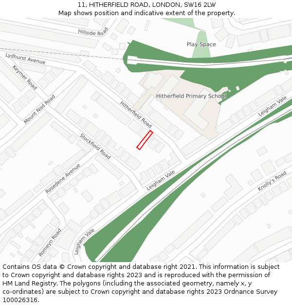 11, HITHERFIELD ROAD, LONDON, SW16 2LW: Location map and indicative extent of plot