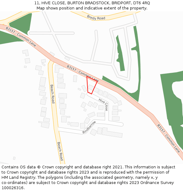 11, HIVE CLOSE, BURTON BRADSTOCK, BRIDPORT, DT6 4RQ: Location map and indicative extent of plot