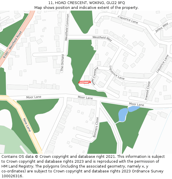 11, HOAD CRESCENT, WOKING, GU22 9FQ: Location map and indicative extent of plot