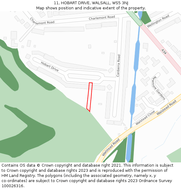 11, HOBART DRIVE, WALSALL, WS5 3NJ: Location map and indicative extent of plot