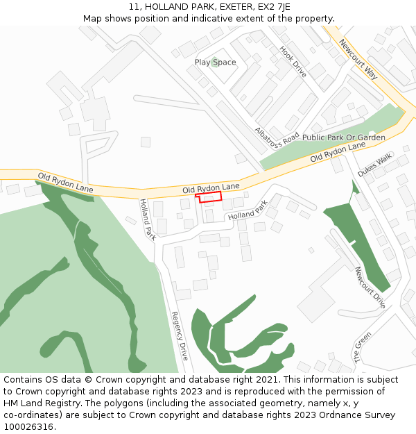 11, HOLLAND PARK, EXETER, EX2 7JE: Location map and indicative extent of plot