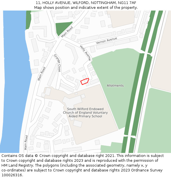 11, HOLLY AVENUE, WILFORD, NOTTINGHAM, NG11 7AF: Location map and indicative extent of plot