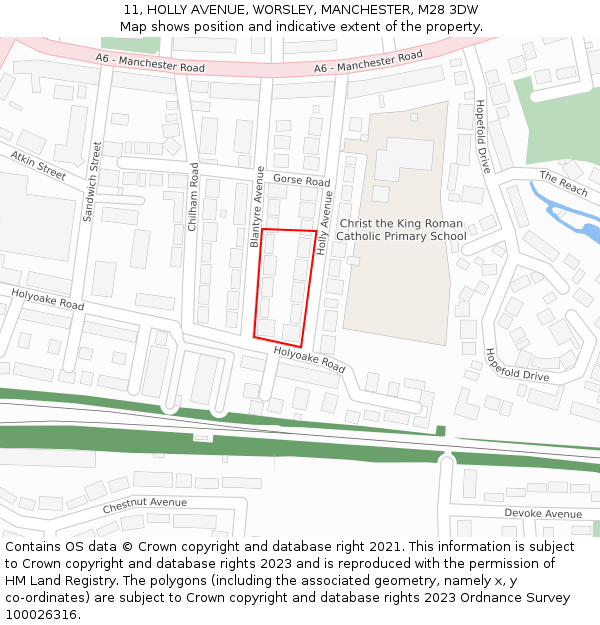 11, HOLLY AVENUE, WORSLEY, MANCHESTER, M28 3DW: Location map and indicative extent of plot