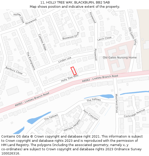 11, HOLLY TREE WAY, BLACKBURN, BB2 5AB: Location map and indicative extent of plot