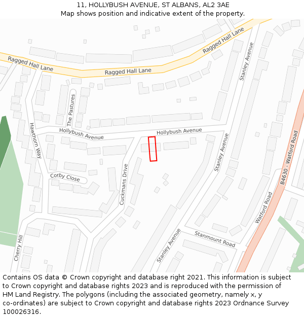 11, HOLLYBUSH AVENUE, ST ALBANS, AL2 3AE: Location map and indicative extent of plot