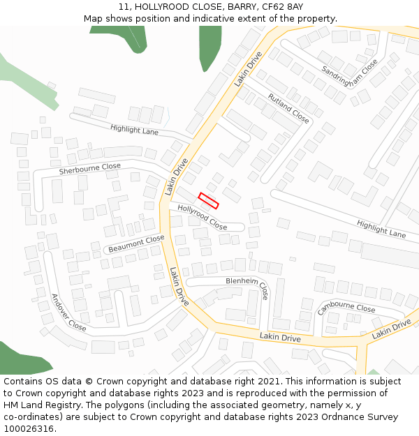 11, HOLLYROOD CLOSE, BARRY, CF62 8AY: Location map and indicative extent of plot