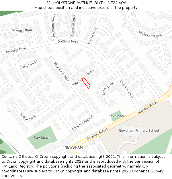 11, HOLYSTONE AVENUE, BLYTH, NE24 4QA: Location map and indicative extent of plot