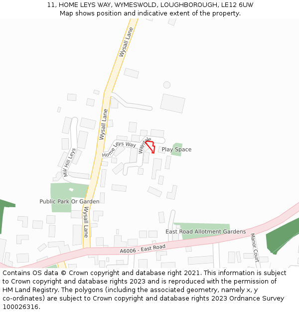 11, HOME LEYS WAY, WYMESWOLD, LOUGHBOROUGH, LE12 6UW: Location map and indicative extent of plot