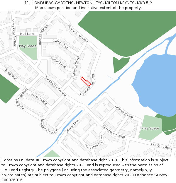 11, HONDURAS GARDENS, NEWTON LEYS, MILTON KEYNES, MK3 5LY: Location map and indicative extent of plot