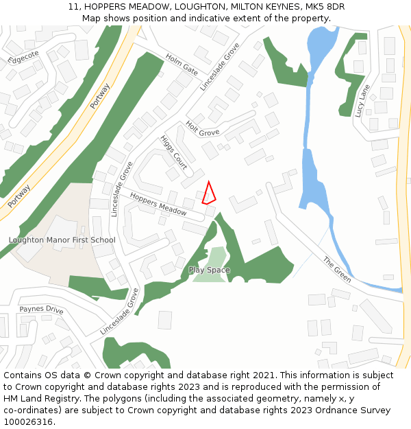 11, HOPPERS MEADOW, LOUGHTON, MILTON KEYNES, MK5 8DR: Location map and indicative extent of plot
