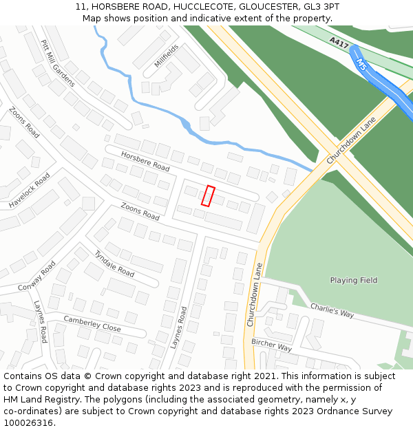 11, HORSBERE ROAD, HUCCLECOTE, GLOUCESTER, GL3 3PT: Location map and indicative extent of plot