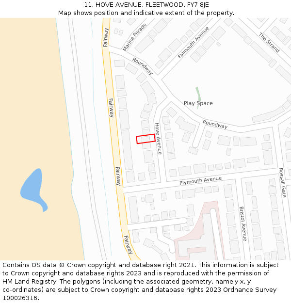 11, HOVE AVENUE, FLEETWOOD, FY7 8JE: Location map and indicative extent of plot