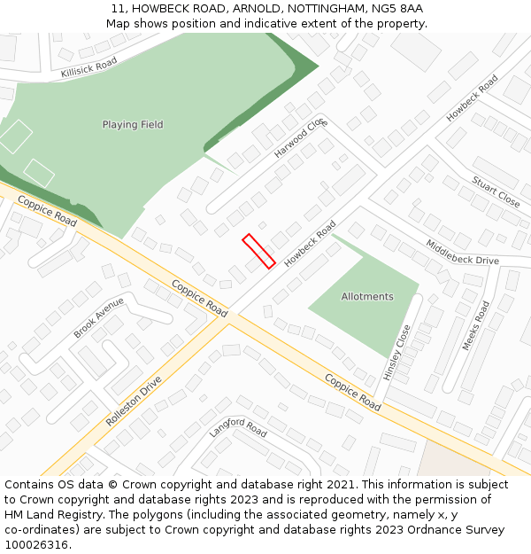 11, HOWBECK ROAD, ARNOLD, NOTTINGHAM, NG5 8AA: Location map and indicative extent of plot