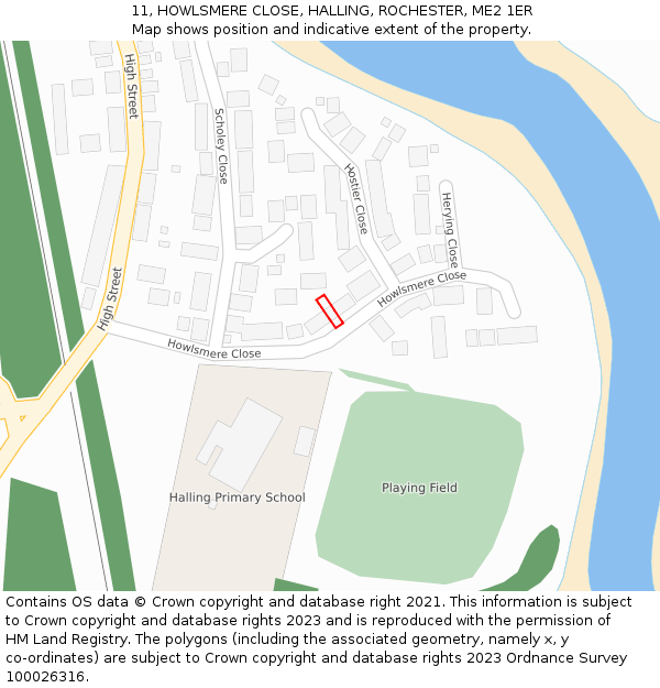 11, HOWLSMERE CLOSE, HALLING, ROCHESTER, ME2 1ER: Location map and indicative extent of plot