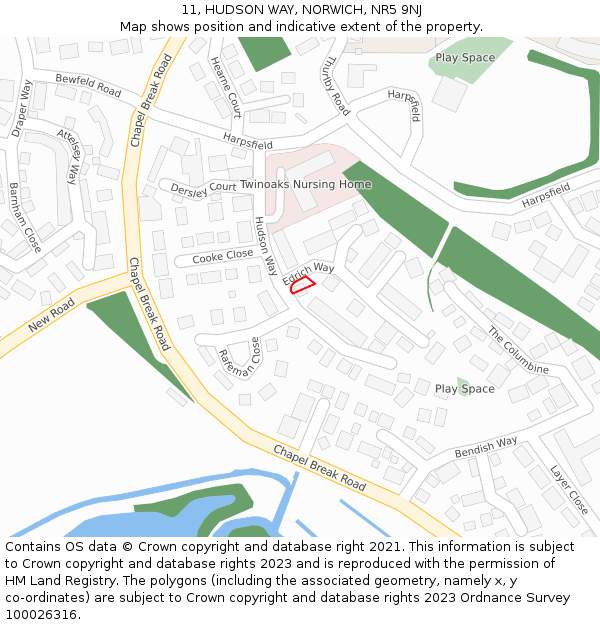 11, HUDSON WAY, NORWICH, NR5 9NJ: Location map and indicative extent of plot