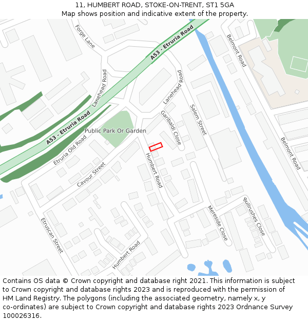 11, HUMBERT ROAD, STOKE-ON-TRENT, ST1 5GA: Location map and indicative extent of plot