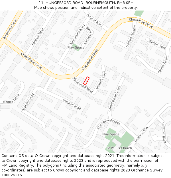 11, HUNGERFORD ROAD, BOURNEMOUTH, BH8 0EH: Location map and indicative extent of plot