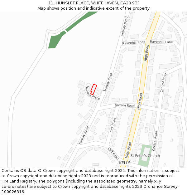 11, HUNSLET PLACE, WHITEHAVEN, CA28 9BF: Location map and indicative extent of plot